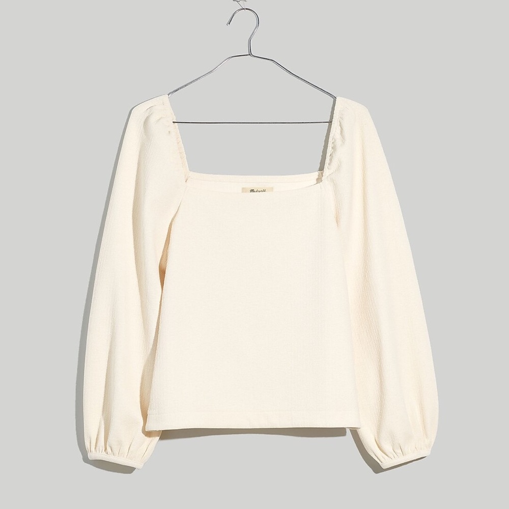 Madewell Crepe Square-Neck Puff Sleeve Top